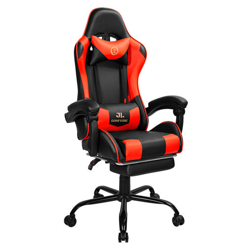 JL Comfurni Footrest Gaming Chair with Lumbar Pillow Massage Function